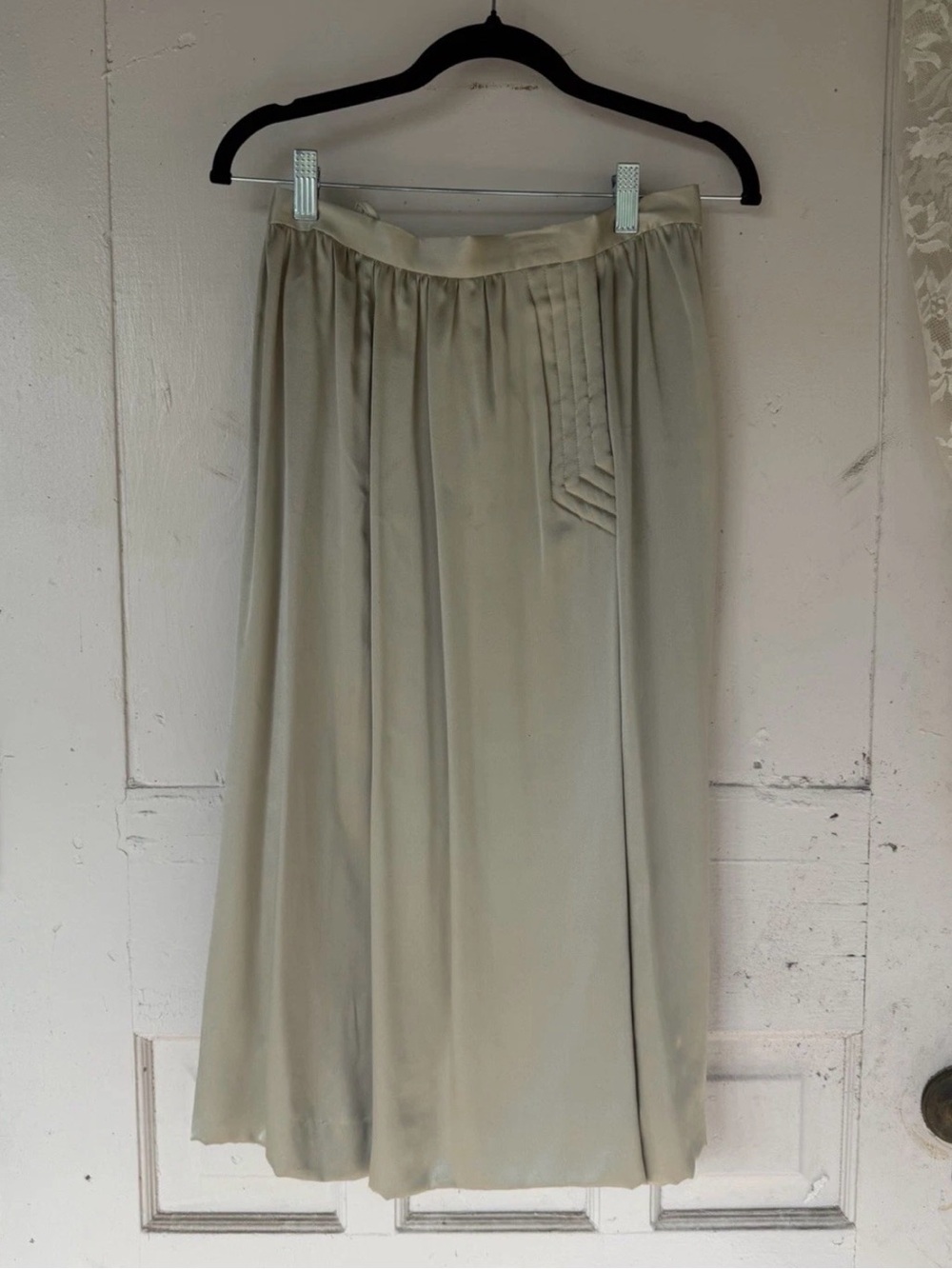 Vintage Ronald Amy Haute Couture Silky Satin Midi Skirt 60s 70s Minimalist